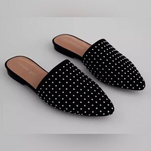 STEVE MADDEN Madden Girl Tania Black Fabric Studded Mule